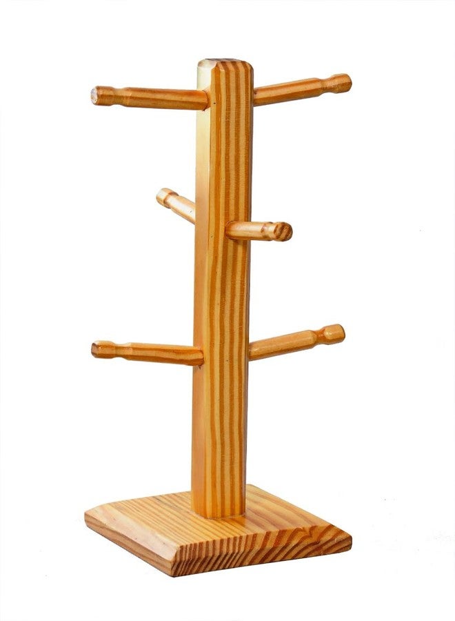 WOODKIT Wooden Mug/Cup Stand for Kitchen | Tea Cup & Coffee Mug Stand 6 Hooks Pinewood Mug Holder | Tabletop Cup Stand for Kitchen Square Bottom Cup Holder Stand - Image 2